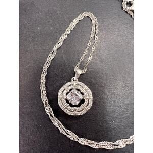 Asscher CZ Rhodium Over Sterling Silver Dancing Pendant With Chain